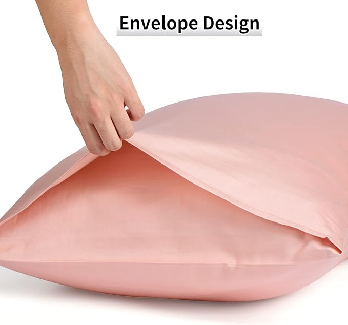 Warmstar Cotton Pillow Cases Standard Size Set of 2, 600 Thread Count Pillowcases 20x26 Inches, Soft Long Staple Cotton Pillowcases Breathable with Envelope Closure,Pink