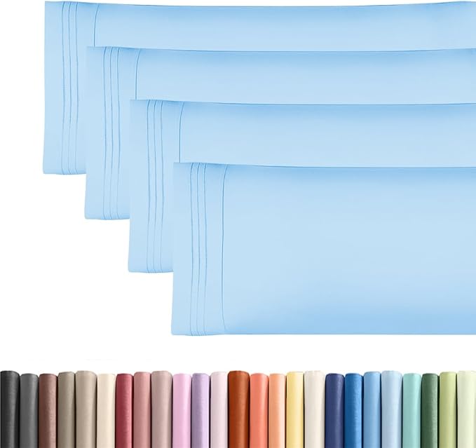 Body Pillowcases Set of 4-20x54 Long Body Pillow Case - Soft Body Pillow Cover for Sleeping & Side Sleepers - Comfy, Breathable & Fade Free - Machine Washable w/Envelope Enclosure - (Light Blue)