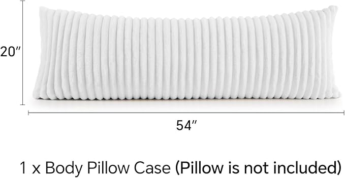 BEDELITE Fluffy Faux Fur Body Pillow Cover with Zipper, Luxury Plush 3D Striped Pillow Cover 20x54 Inches, Super Soft and Cozy Long Body Pillow Pillowcase for Bed Sofa Couch Room Decor(Bright White)