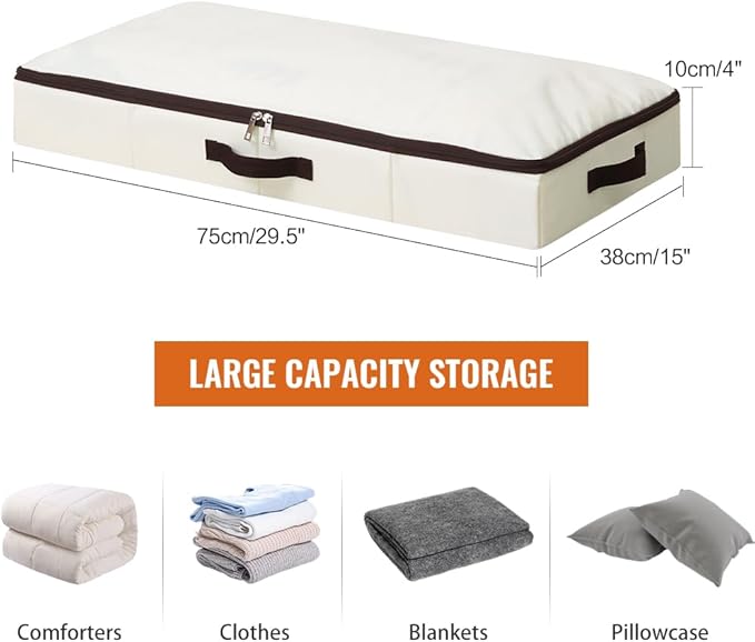 iwill CREATE PRO Low Profile Under Bed Storage Containers with Clear Label Holder, Foldable Sturdy Underbed Storage Boxes, Closet Organizers for Seasonal Clothes, Bedding, Shoes (Beige, 29.5*15*4")
