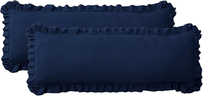 Ruffled Body Pillow Pillowcases Set of 2 – Soft Wrinkle Resistant Brushed Microfiber Body Pillowcases –Envelope Pillow Shams Festive Gift for Hotels, Guest Rooms 20x54 Inch (Navy Blue)