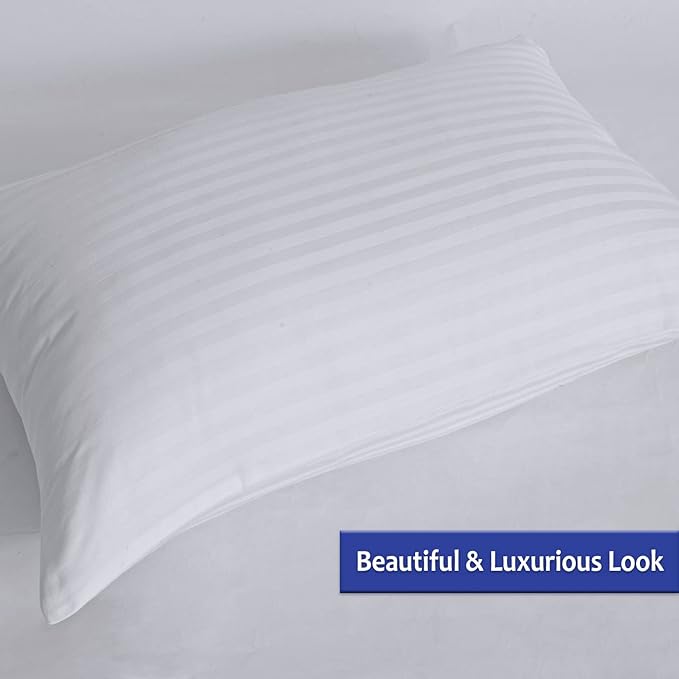 100% Cotton Pillow Protectors with Zipper Queen Size, White Pillow Cases Set of 2 for Home & Hotel, Sateen Soft Cooling Hidden Zippered Pillow Case Protector for Hair & Skin, 20x30 in