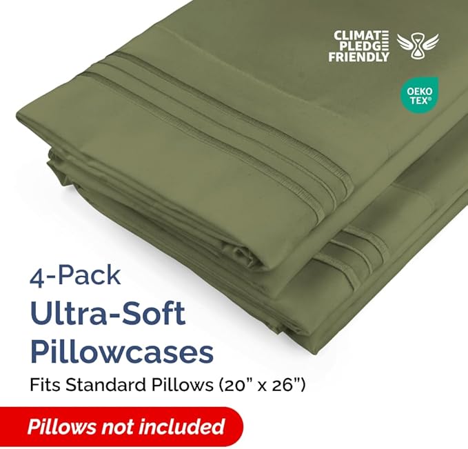 Standard Pillow Cases Set of 4 - Ultra Soft Hotel Quality Pillowcase Covers - Comfy Bedding for Women, Men, Kids & Teens - Machine Washable Pillow Protectors - 4 Piece Set - Standard Size Sage Green