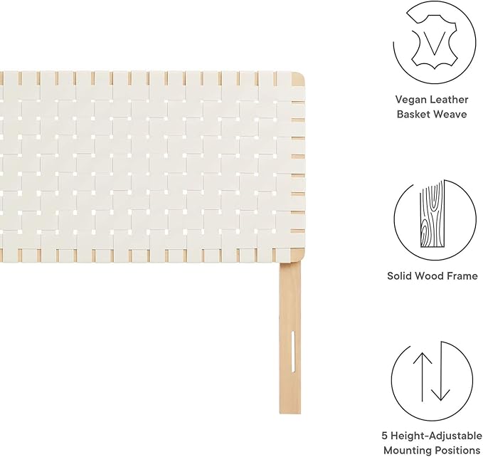 Modway Sparta Vegan Leather Weave King Headboard in Natural Beige Faux Leather King Headboard Only, Height Adjustable Headboard, Freestanding Headboard for Primary Bedroom or Guest Room