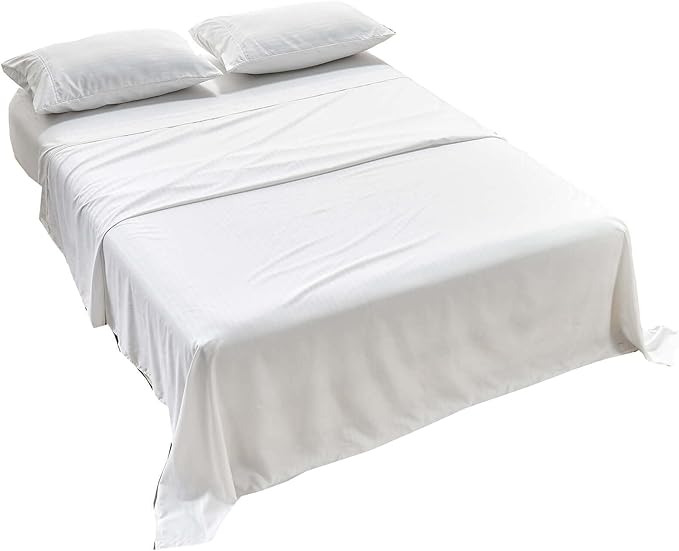 Kingnex Queen Sheet Set Striped Pattern Soft Brushed Microfiber 1 Fitted Sheet 1 Flat Sheet 2 Pillowcases Bedding Sheets Set White