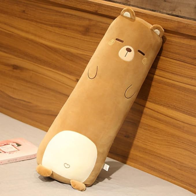 Long Plush Cute Body Pillows 27" Cuddle Stuffed Animal Shaped Bed Body Pillows Soft Cotton Plushies Doll Toy Gifts (Bear, 27 Inch)