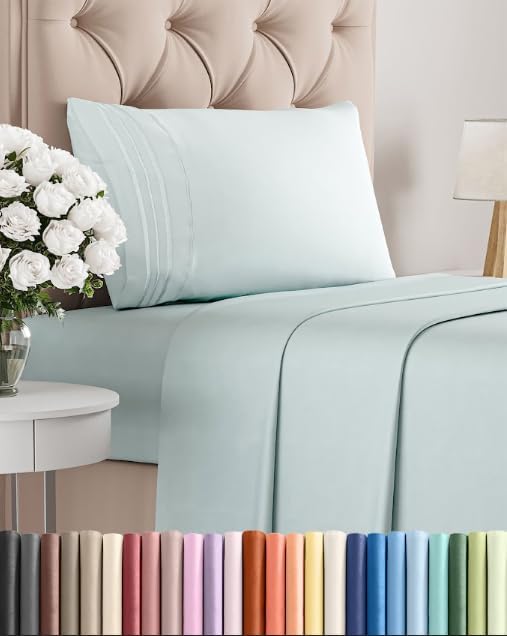 Twin Size 3 Piece Sheet Set - Comfy Breathable & Cooling Sheets - Hotel Luxury Bed Sheets for Women & Men - Deep Pockets, Easy-Fit, Extra Soft & Wrinkle Free Sheets - Ice Blue Oeko-Tex Bed Sheet Set