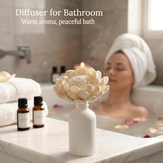 Reed Diffuser Flower Sticks, Sola Wood Flowers & Rattan Diffuser Sticks, Home Bathroom Aromatherapy Decor, 7pcs Sola Flowers 10 pcs Diffuser Rattan (2-3.5 Inches, White)