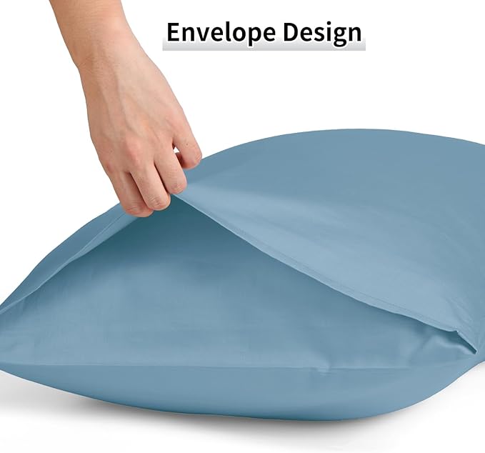 Warmstar Cotton Pillow Cases King Size Set of 2, 600 Thread Count Pillowcases 20x36 Inches, Soft Long Staple Cotton Pillowcases Breathable with Envelope Closure,Placid Blue