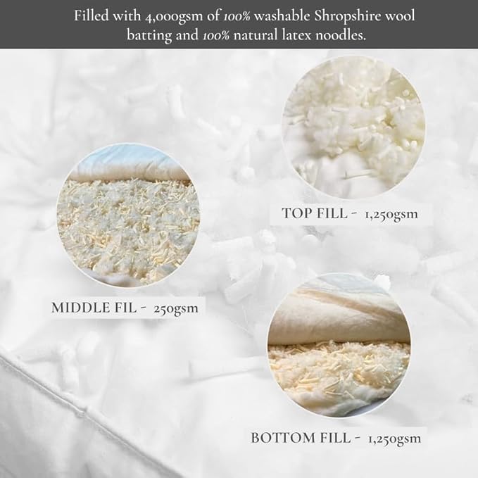 Sleep and Beyond myWoolly Latex Topper, 100% Natural Wool and Latex Filled Mattress Topper,3 in Thick, Cal King 72x84, Ivory