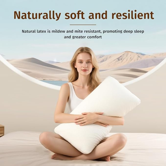 100% Natural Talalay Latex Medium Firm Support for Neck & Shoulder Pain Relief – Breathable, Eco-Friendly – Queen Size(high Profile) with Removable Washable Cover – Non-Toxic, No Memory Foam