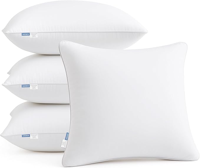 Leeden 18 x 18 Pillow Inserts (Set of 4) - Throw Pillow Inserts with 100% Cotton Cover - 18 Inch Square Interior Sofa Pillow Inserts - Decorative Pillow Insert Pair - White Couch Pillow