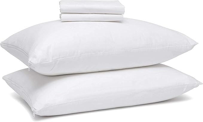 Micropuff King Size Pillow Protectors with Zipper - 2 Pack - Soft and Breatheable Pillow Cover. Pillowcase Protects Against Stains, Spills, and Perspiration.