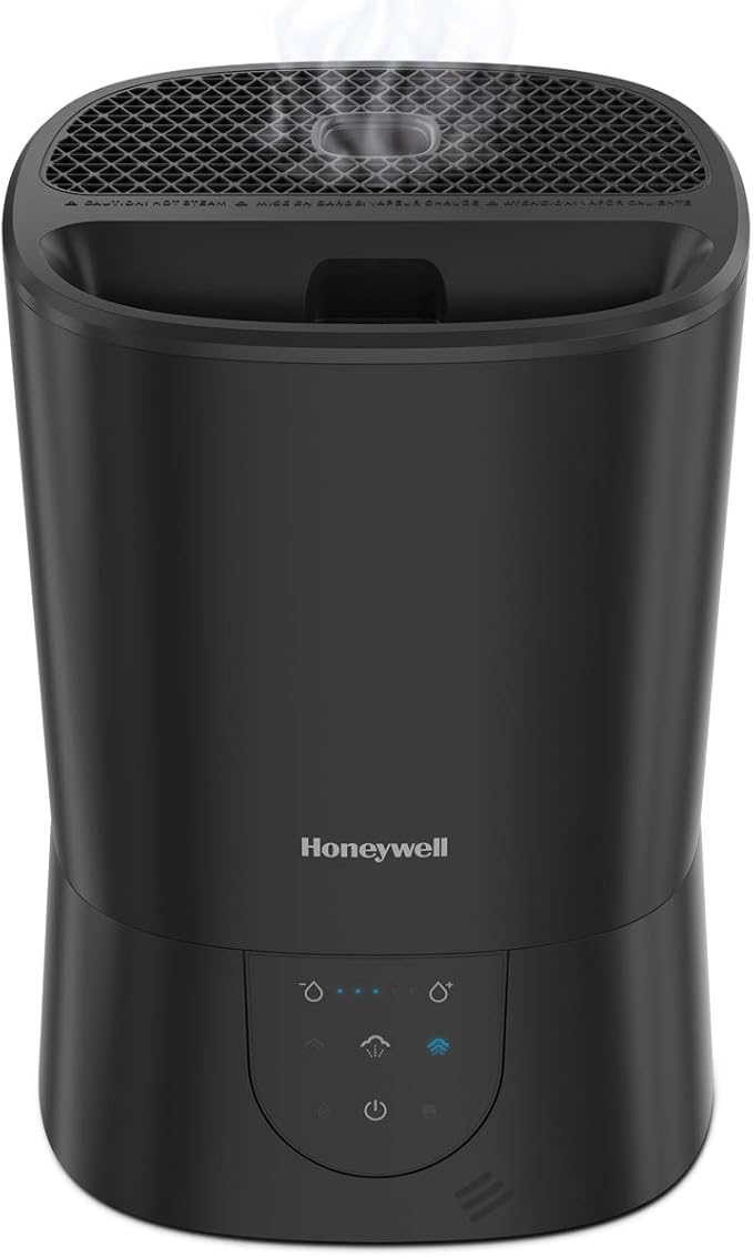 Honeywell Easy-to-Care Filter Free Warm Mist Humidifier, Medium Rooms, 1.5 Gallon Tank – Humidistat for Bedroom, Home or Office Black