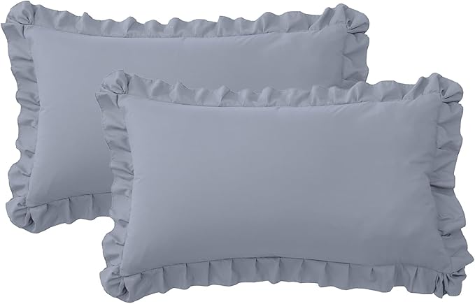 Ruffle Pillow Cases King Size Set of 2 – Soft Wrinkle Resistant Brushed Microfiber Ruffled Pillowcases –Envelope Pillow Shams Cover Festive Gift for Hotels, Guest Rooms 20x36 Inch (Silver Gray)