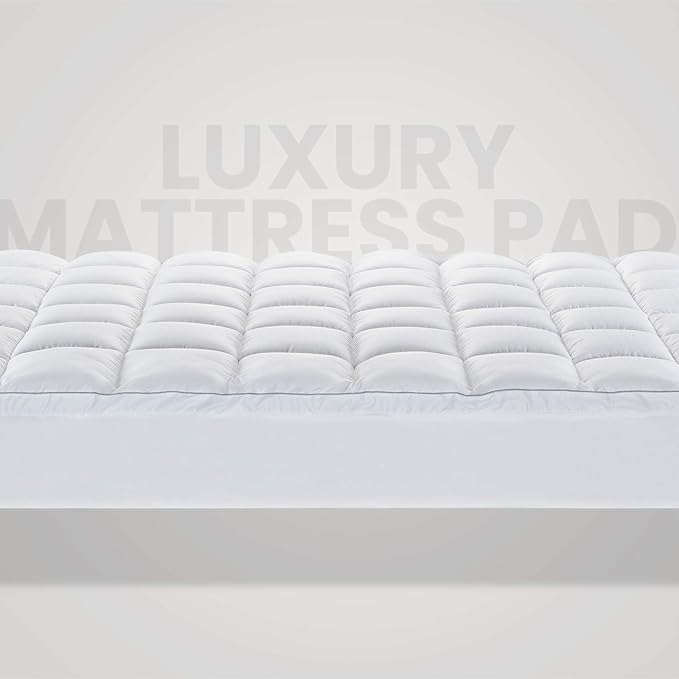SLEEP ZONE King Cotton Mattress Topper, Ultra Fluffy Soft Mattress Pad Pillowtop Cooling Mattress Cover Fits 8-21 inch Deep Pocket, White