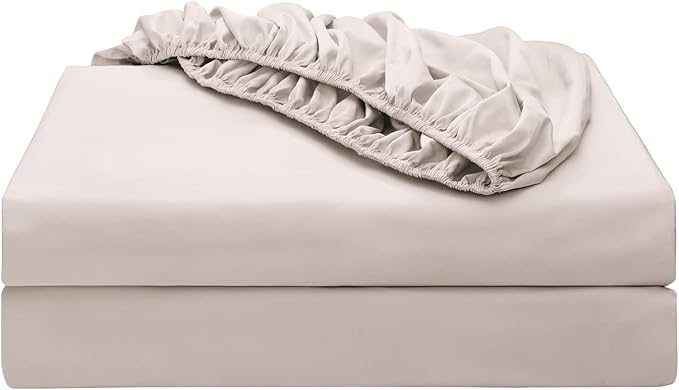 2-Pack Pure Cotton Fitted Sheet Queen Size, 600 Thread Count 16" Deep Pocket Egyptian Cotton Fitted Sheet (2pcs, Queen, Light Beige)