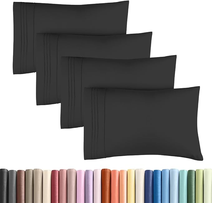 King Standard Pillow Cases Set of 4 - Soft Hotel Quality Pillowcase Covers - Comfy Bedding for Women, Men, Kids & Teens - Machine Washable Pillow Protectors - 4 Piece Set - King Standard Size Black