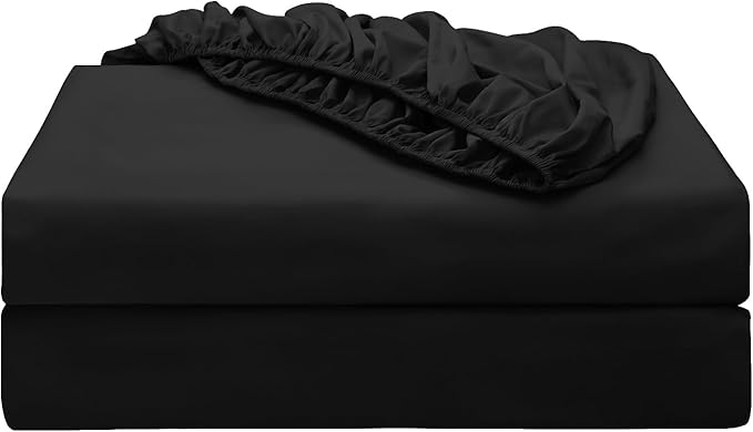 2-Pack Pure Cotton Fitted Sheet Twin Size, 600 Thread Count 16" Deep Pocket Egyptian Cotton Fitted Sheet (2pcs, Twin, Black)
