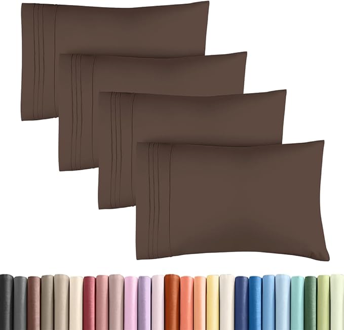 Standard Pillow Cases Set of 4 - Ultra Soft Hotel Quality Pillowcase Covers - Comfy Cozy Bedding for Women, Men, Kids & Teens - Machine Washable Pillow Protectors - 4 Piece Set - Standard Size Brown