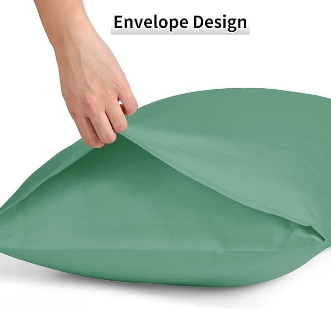 Warmstar Cotton Pillow Cases Queen Size Set of 2, 600 Thread Count Pillowcases 20x30 Inches, Soft Long Staple Cotton Pillowcases Breathable with Envelope Closure,Zephyr Green