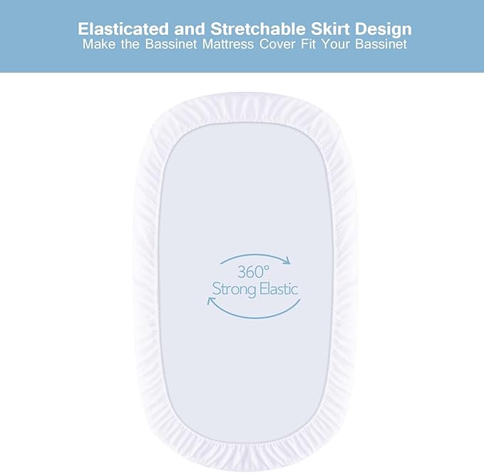 Waterproof Bassinet Mattress Protector Cover, Fits for UPPAbaby Bassinet & SNOO Smart Sleeper Baby Bassinet, 2 Pack, Skin Friendly and Breathable Bassinet Mattress Pad
