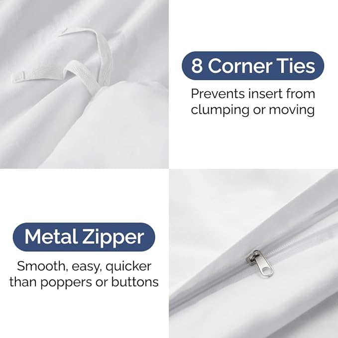 Duvet Cover Super King Size Set - Extra Soft Super King Duvet Cover with 2 Pillow Shams - Hotel Luxury, Easy Care & Fade Free w/ Zipper Closures & Ties - All Season, Comfy, Cozy & Breathable (White)