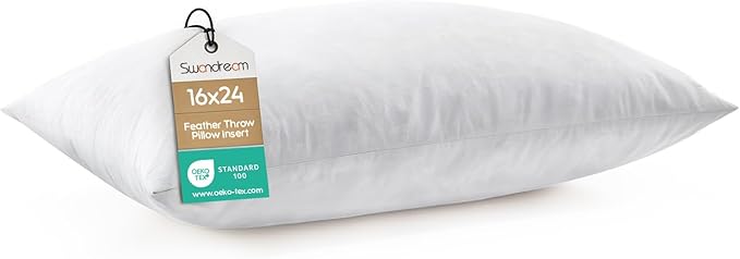 16x24 Feather Lumbar Pillow Insert, Decorative Throw Pillow Insert for Covers, Fuller Fit with Soft Support for Bed and Couch