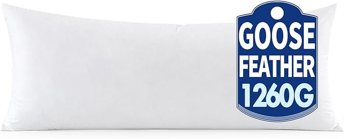 MIULEE 14 x 36 Goose Feather Down Pillow with 100% Cotton Cover, Set of 1 Soft Fluffy Decorative Pillow Insert for Sofa Bed Couch Living Room White