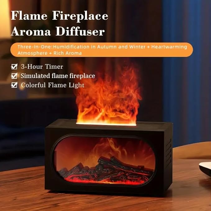 Fireplace Flame Air Diffuser Humidifier, Essential Oil Diffuser for Home, 140ML Ultrasonic Cool Mist Humidifier with Control and 7 Colors Light, 3D Fireplace-Style Humidifier for Home, Room, Auto-Off