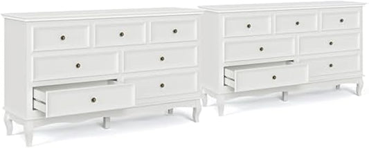 May in Color White 7 Drawer Dresser Set of 2 for Bedroom, Modern Chest of Drawers with Painted Finish, Wooden Storage Closet Cabinet Organizer for Living Room, Nursery, Hallway