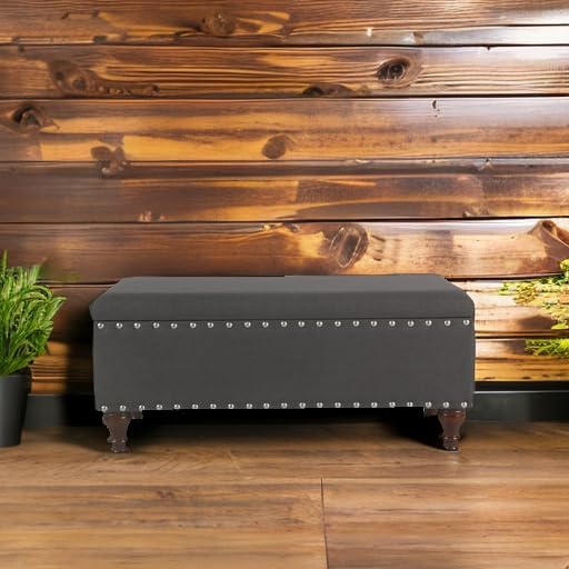 HomePop Large Storage Bench with Nailhead Trim - Charcoal