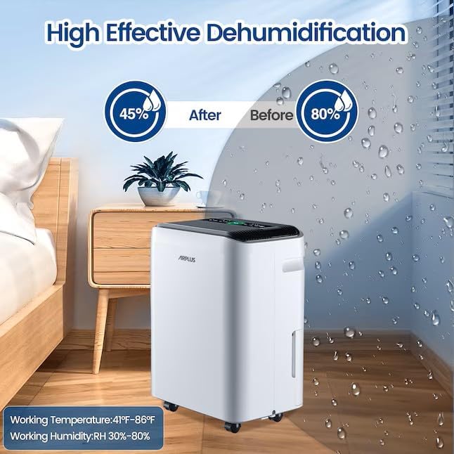 AIRPLUS 50 Pints Dehumidifiers for Home, 5500 Sq. Ft Dehumidifier for Basement with Drain Hose, Continuous Drainage, Intelligent Humidistat, Dehumidifier for bathroom, bedroom, Large Room