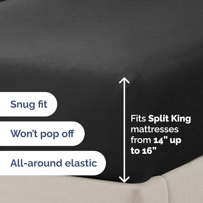 Flex Top Split Head King 4 Piece Sheet Set - Ultra-Soft, Breathable & Cooling Bed Sheets Set - Hotel Luxury Bedding for Women & Men with Deep Pockets - Wrinkle Free & Fade Resistant - Oeko-Tex - Black