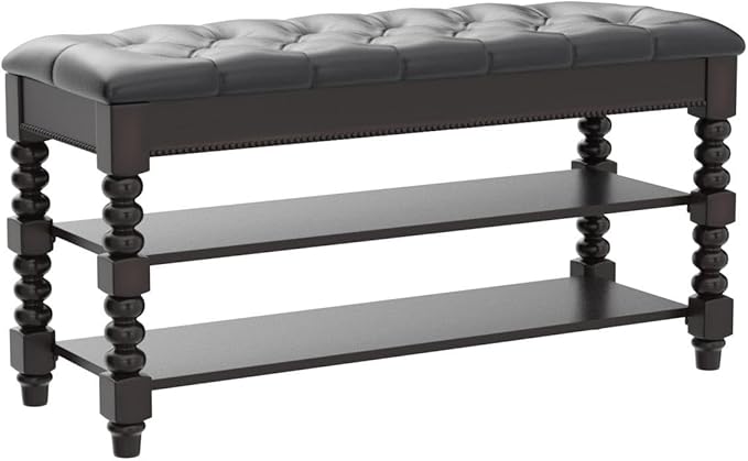 Shoe Storage Bench with Cushion, Entry Bench with Storage Solid Wood Shoe Bench Ideal for Entryway Living Room and Corridor (Walnut 39.4'')