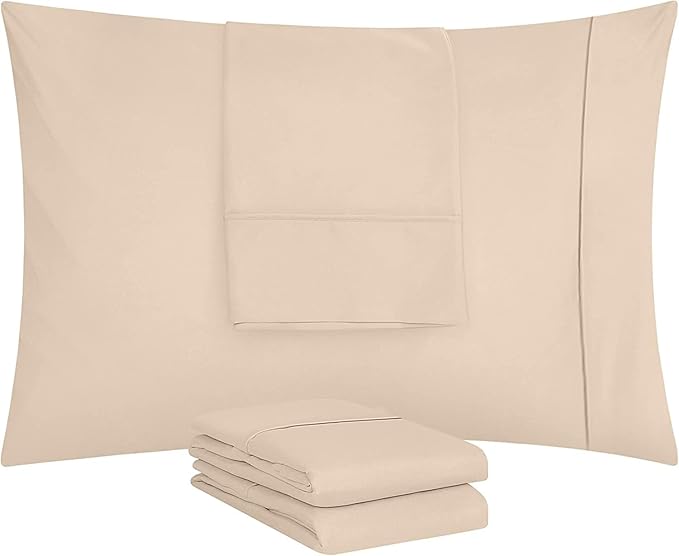 Utopia Bedding Standard Pillow Cases - 4 Pack - Envelope Closure - Soft Brushed Microfiber Fabric - Shrinkage and Fade Resistant Pillow Covers Standard Size 20 X 26 Inches (Standard, Beige)