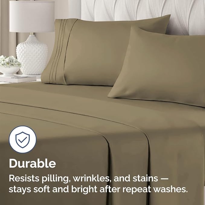 Standard Pillow Cases Set of 4 - Ultra Soft Hotel Quality Pillowcase Covers - Comfy Cozy Bedding for Women, Men, Kids & Teens - Machine Washable Pillow Protectors - 4 Piece Set - Standard Size Khaki