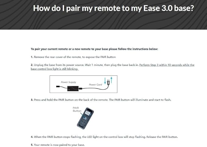 New Replacement Remote Control Compatible with Ease 2.0/3.0/4.0 Remote for Tempurpedic/Sealy/Adjustable Beds Bases JLDK.30.04.07 RF368C