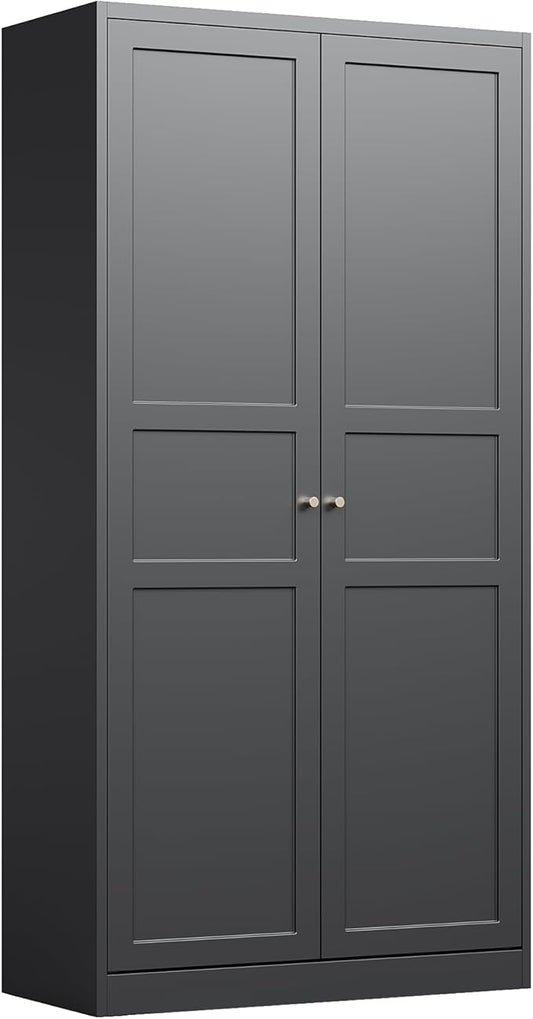 Letaya Wardrobe Armoire Closet,72" H Metal Storage Cabinet with Adjustable Shelves and Hanging Rod,Bedroom Armoire Cabinet Clothes Organizer (Black)
