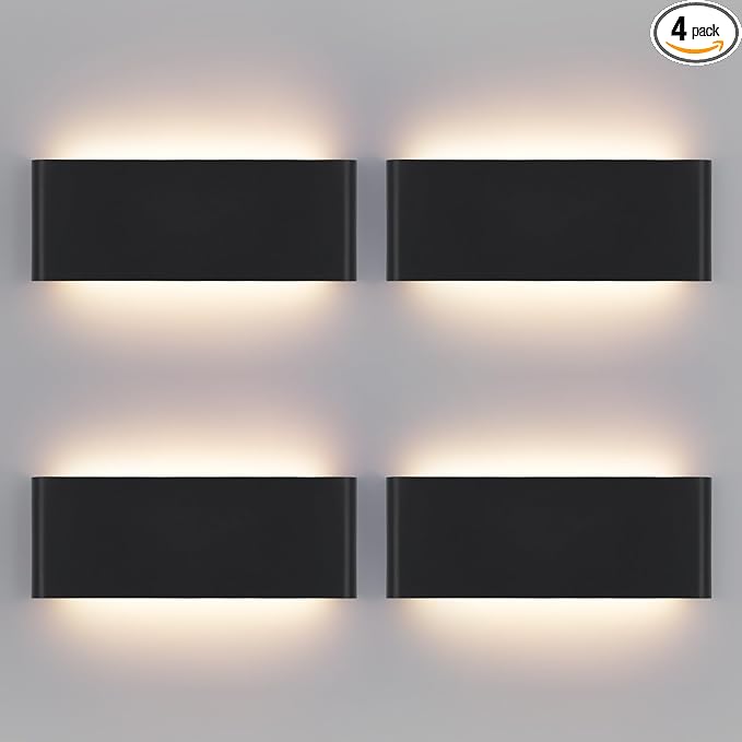 Mille Lucciole 15"Modern LED vanity light,20W Dimmable 5 CCT (3000K-6500K) Adjustable Wall Lamp,Up and Down Wall Lighting,Indoor Wall Sconce for Bedroom,Staircase,Hallway,Dressing Table,4 Pack（Black）
