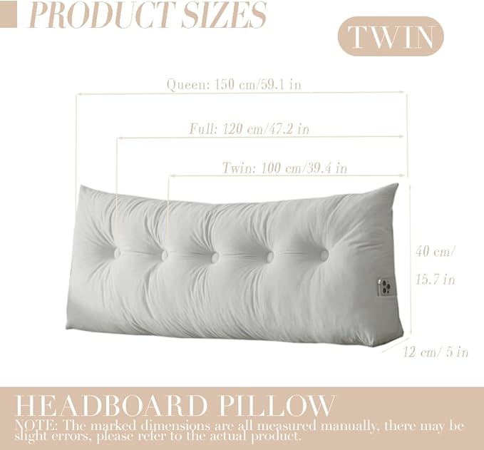 Dorm Headboard Pillows Twin XL Wedge Headboard Pillow Long Backrest Positioning Support for Daybed Reading Backrest Pillow with Side Pockets College Dorm Headboard