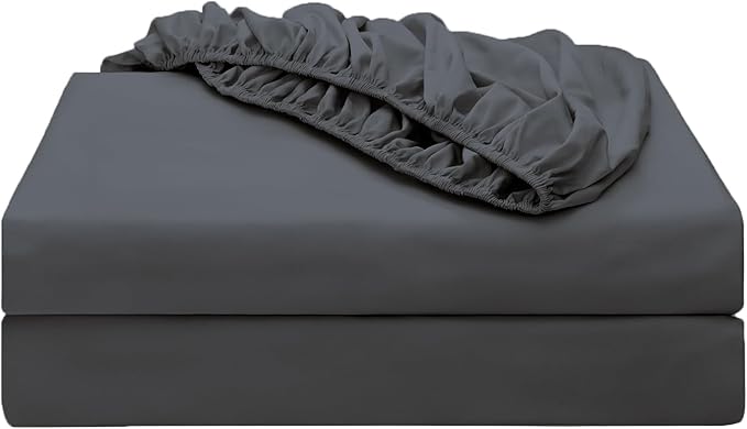2-Pack Pure Cotton Fitted Sheet Queen Size, 600 Thread Count 16" Deep Pocket Egyptian Cotton Fitted Sheet (2pcs, Queen, Dark Grey)