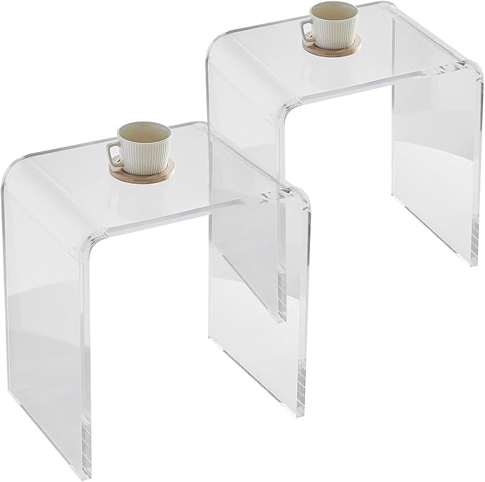 VEVOR Acrylic Side Table Set of 2, U- Shaped Coffee Table, Clear Acrylic End Table with Waterfall Edges for Drink, Food, Snack Used in Living Room & Bedroom