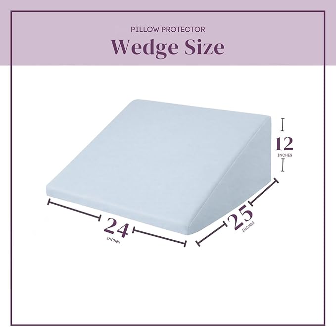 CirclesHome Wedge Pillow Cover 100% Cotton, Zippered Wedge Pillow Case Protector, Soft, Hypoallergenic & Breathable - Light Blue, (24Wx25Lx12)