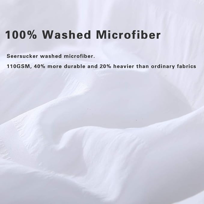 AveLom Seersucker Stripe Duvet Cover Full (80 x 90 Inches), 3 Pieces (1 Duvet Cover + 2 Pillow Cases) White Zipper Closure Corner Ties Soft Washed Microfiber Duvet Cover for Men,Women