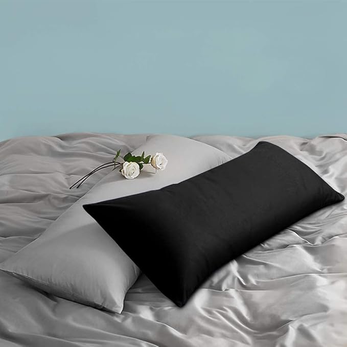 FLXXIE Body Pillow Cover - Super Soft Microfiber 20x54 Body Pillow Case - Envelope Closure, Wrinkle, Stain Resistant 20x54 Long Pillowcase, Black