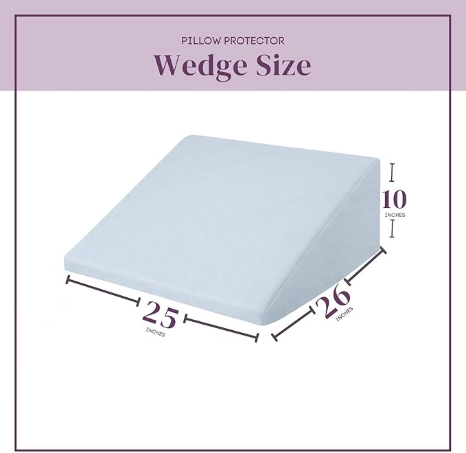 CirclesHome Wedge Pillow Cover 100% Cotton, Zippered Wedge Pillow Case Protector, Soft, Hypoallergenic & Breathable - Light Blue, (25Wx26Lx10)