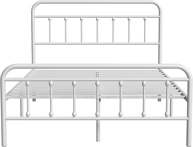 Novilla Metal Full Size Bed Frame - Modern Minimalist Victorian Style with Headboard/Footboard, Heavy-Duty Steel Slats/Underbed Storage/No Box Spring Needed/Easy Assembly/Noise Free/White