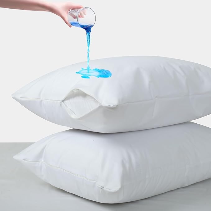 Waterproof Pillow Protectors with Zipper, King Size Pack of 4 Zippered Pillow Covers, Noiseless Pillow Encasement Cases 20 x 38 Inches