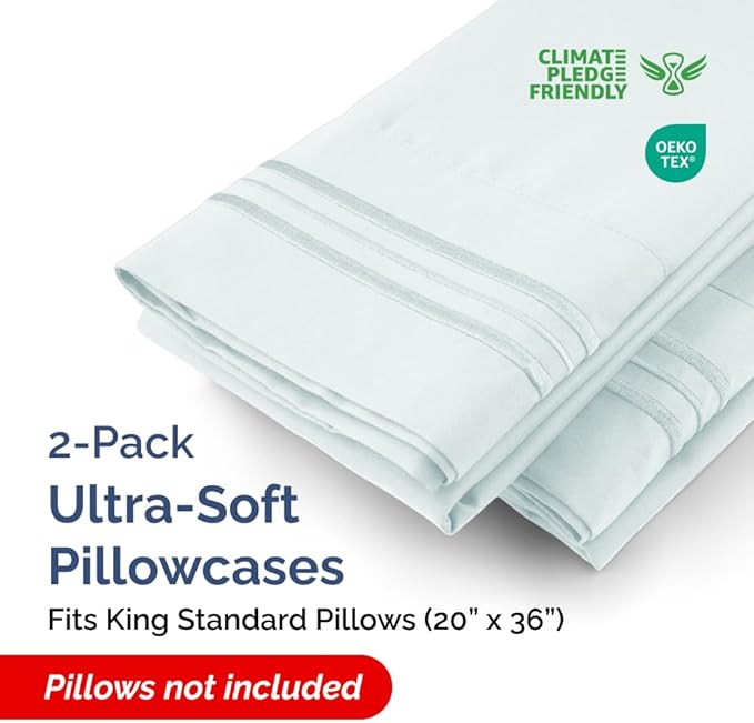 King Standard Pillow Cases Set of 2 - Soft Hotel Quality Pillowcase Covers - Comfy, Cozy & Fade Free - Wrinkle Resistant - Machine Washable Pillow Protectors - 2 Piece Set - King Standard Ice Blue